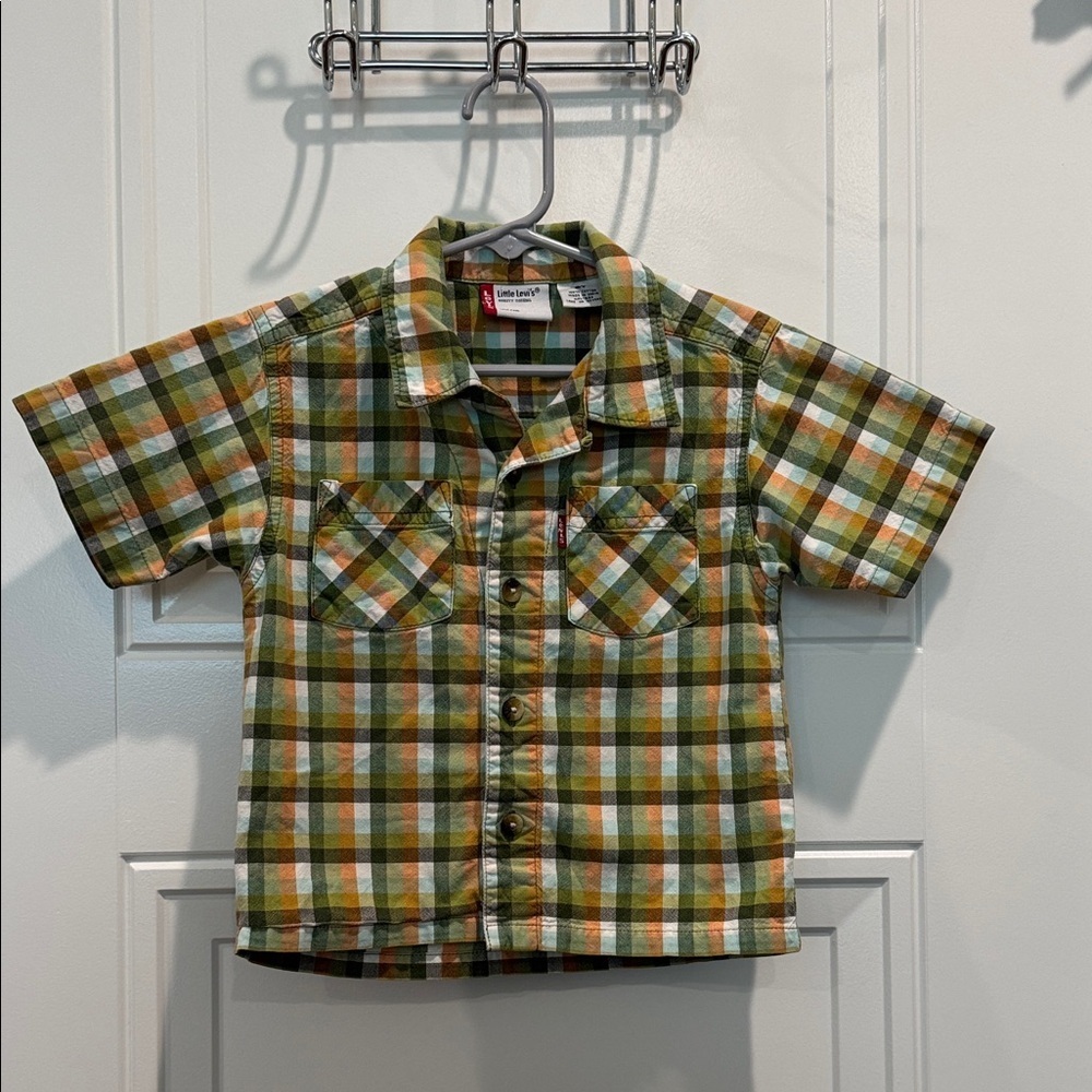 Levi's Green, Yellow & Brown Plaid Short-Sleeve Button-Down Shirt